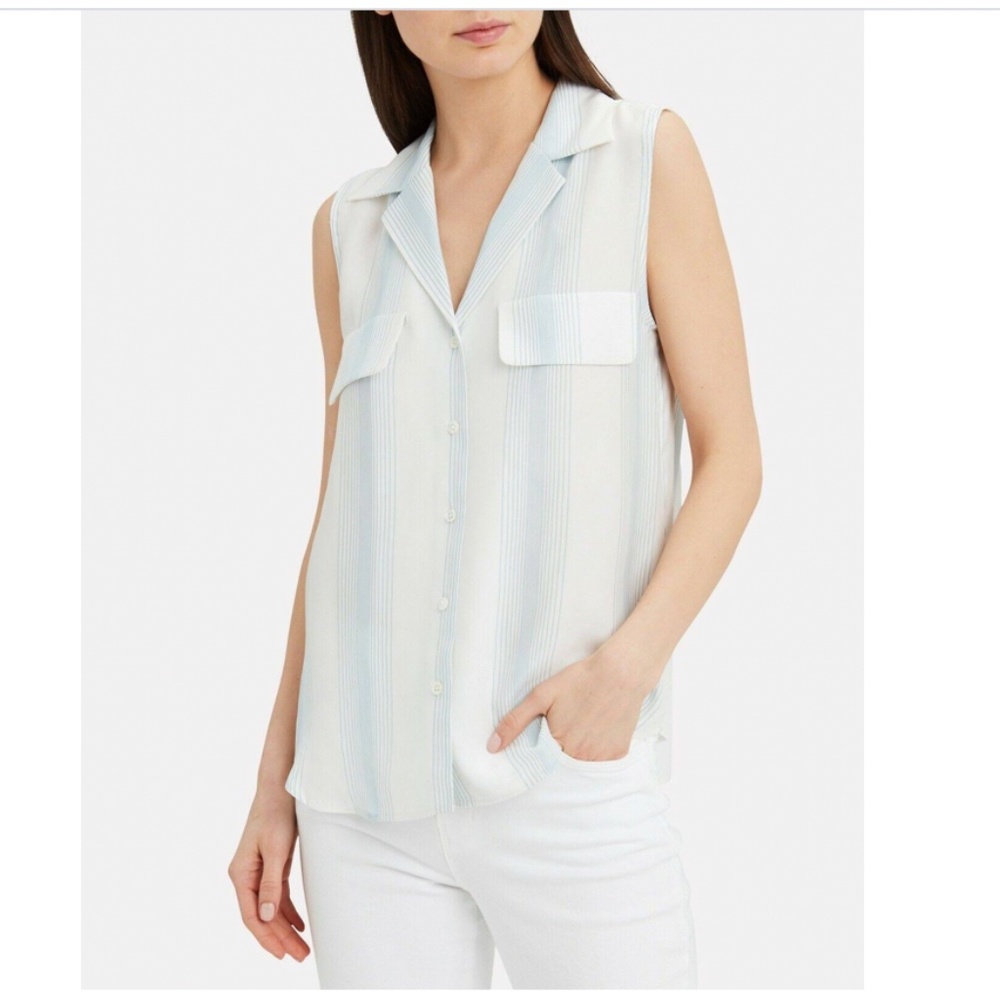 Frame Silk Sleeveless Blouse Striped XS Blue White NWT